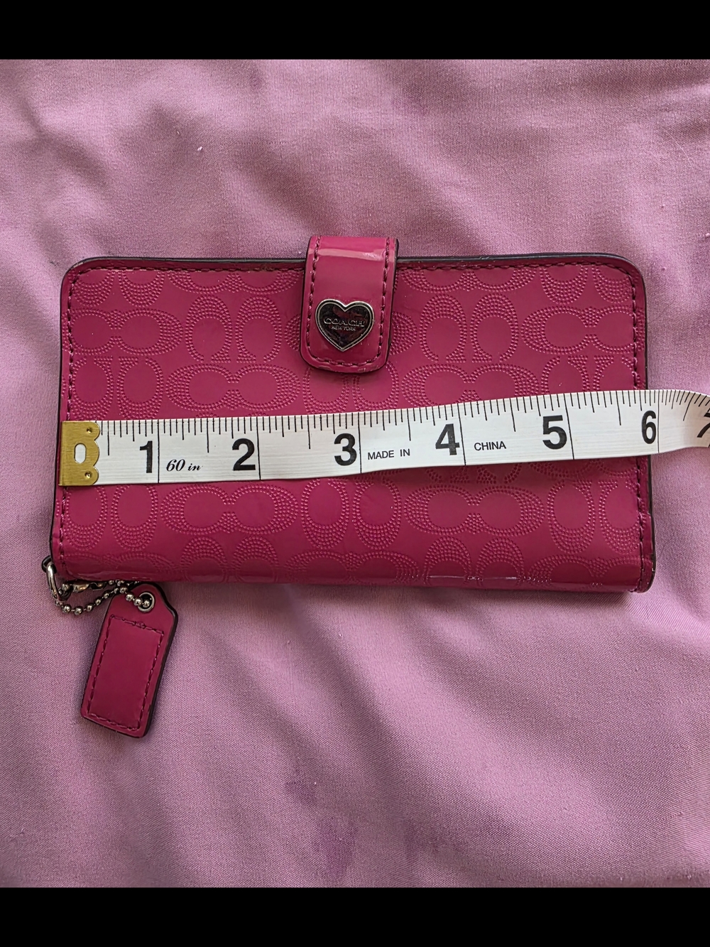Coach Pink Signature Embossed Wallet with Heart Charm - Picture 5 of 8